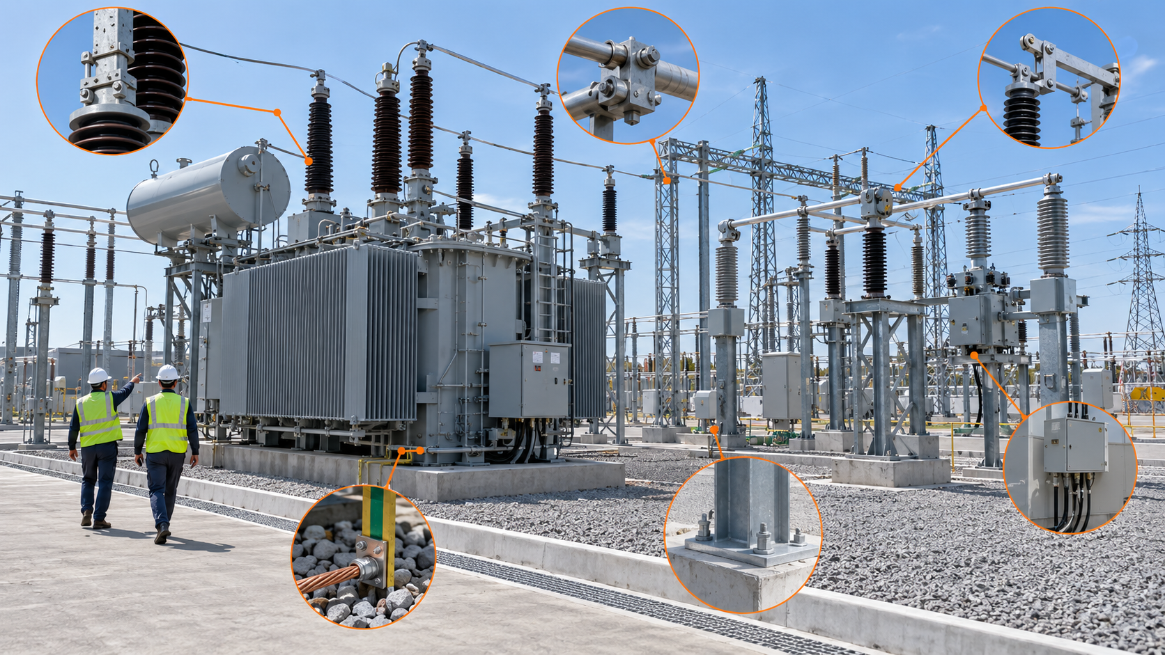 Substation Punch List Inspection EPC engineers inspecting a substation punch list and field equipment before energization