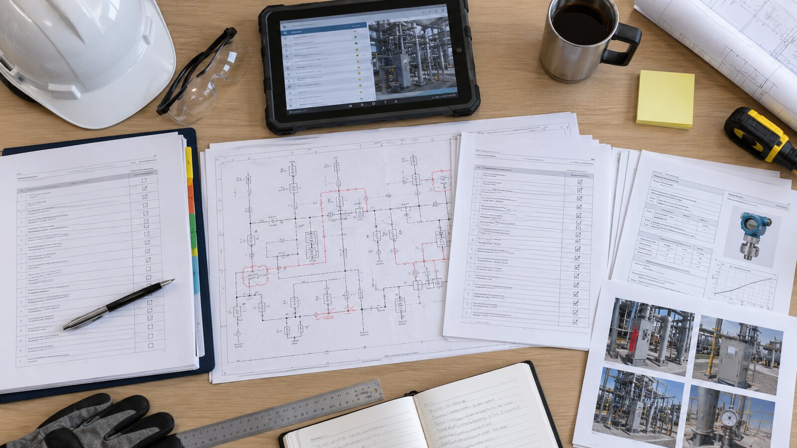 Commissioning checklists, redlined electrical drawing and photo evidence arranged for punch-list closeout