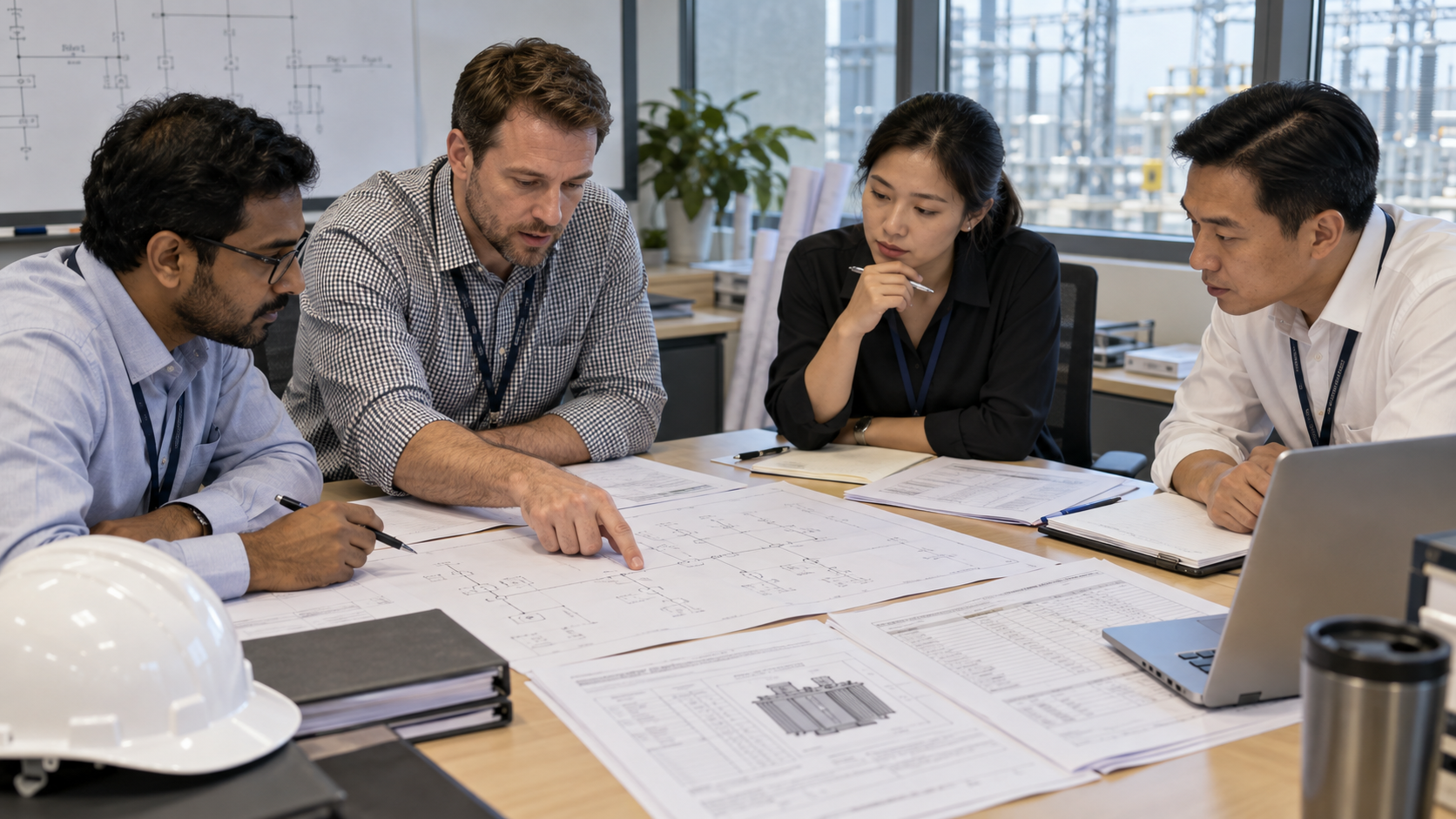 EPC team comparing single-line diagram and transformer and protection records