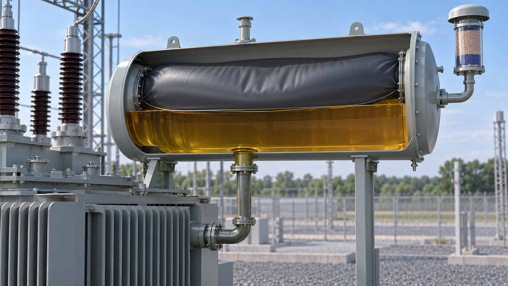 Transformer Conservator Bladder Arrangement Transformer conservator bladder separating insulating oil from ambient air