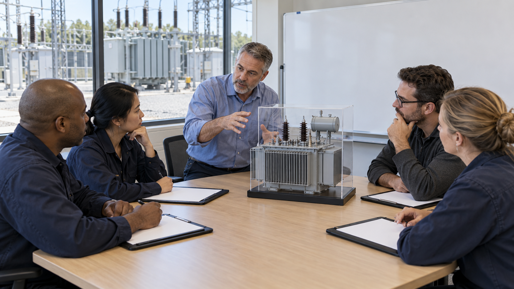Substation Training Workshop Engineering colleagues reviewing training materials in a classroom