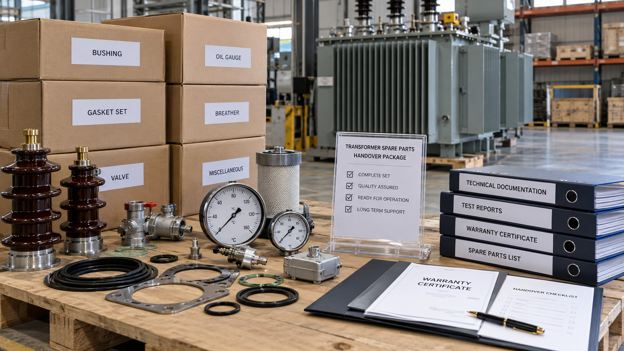 Transformer Warranty Spares and Documentation Transformer spare parts and warranty documentation organized for EPC handover
